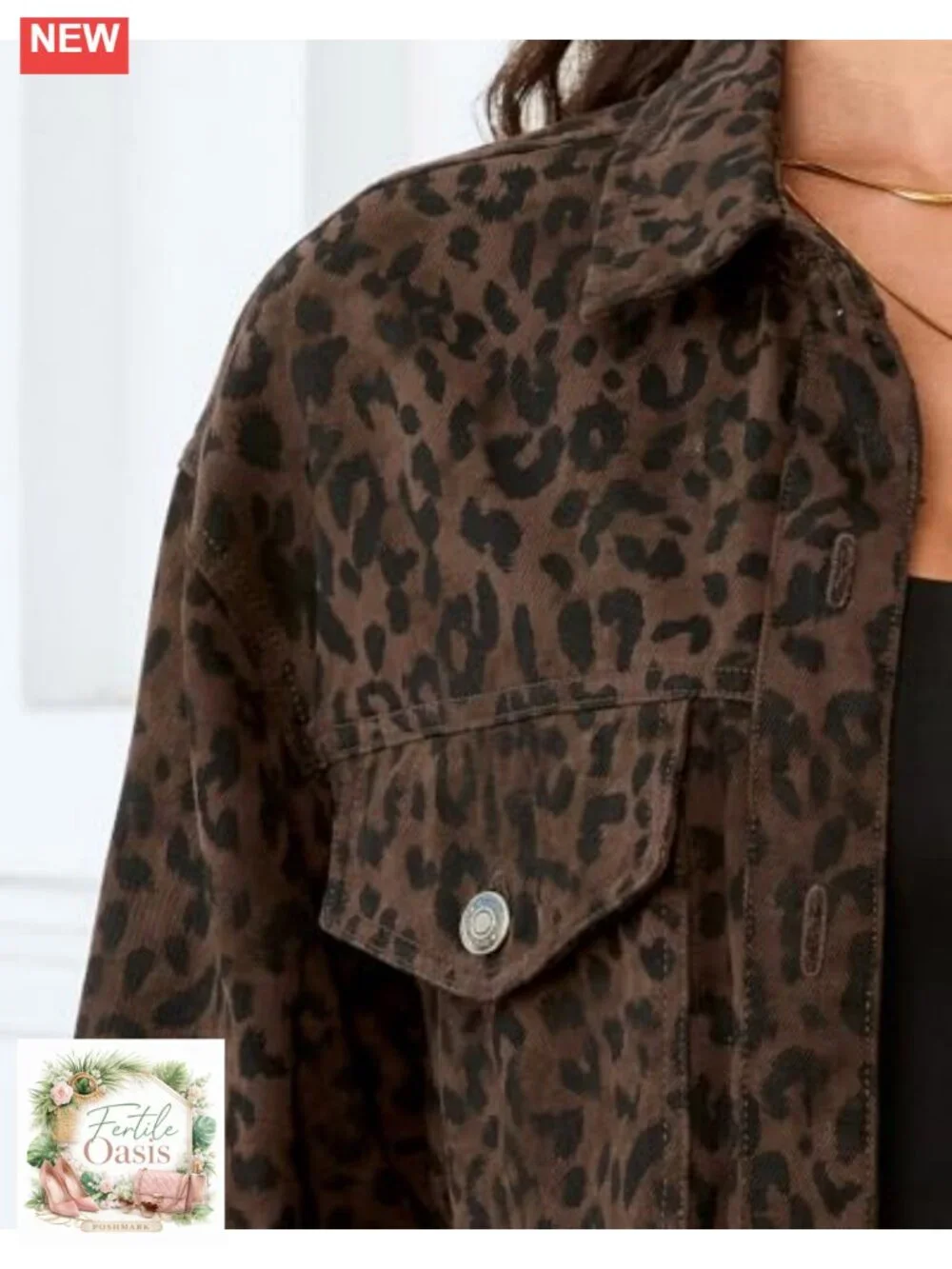 Women's Leopard Print Longline Denim Jacket Oversized Shacket Coat